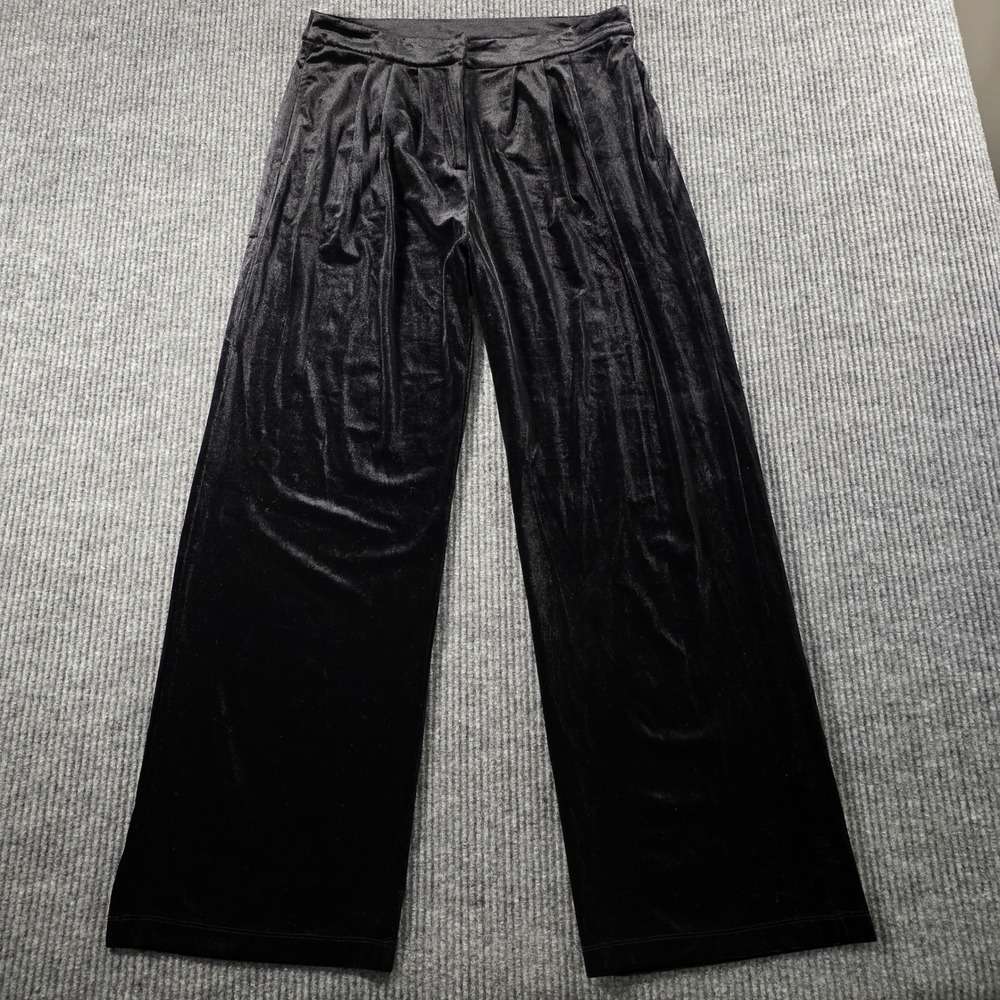 Sage The Label Black Velvet Wide Leg‎ Pleated High Rise Pants Large